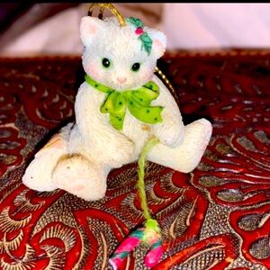 SOLD - Vintage 1998 Priscilla Hillman White Cat Christmas Ornament by Enesco